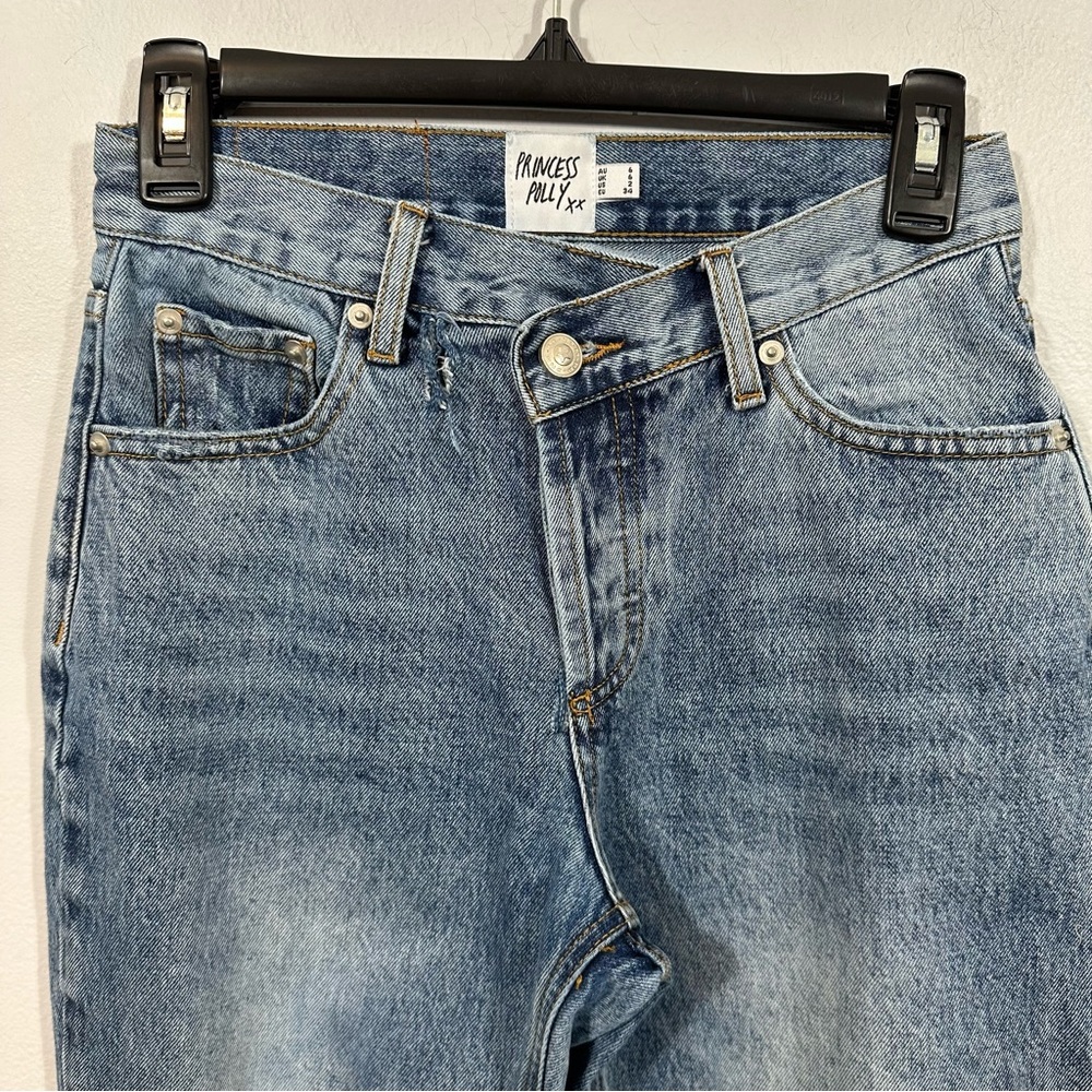 Princess Polly Straight Leg Button Fly Blue Jeans Size 2 - Picture 3 of 10